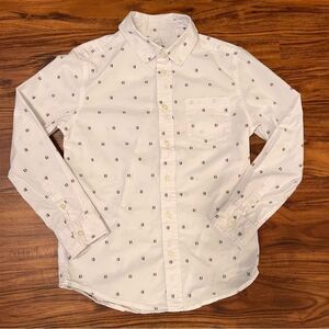 Boys Long Sleeve White w/ colored boxes Button Down Size Large 10-12